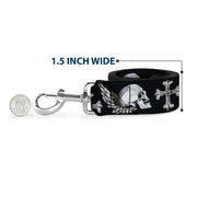 Dog Leash - BD Skulls w/Wings Black/White