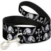 Dog Leash - BD Skulls w/Wings Black/White