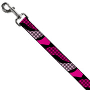 Dog Leash - Buffalo Plaid Abstract White/Black/Fuchsia