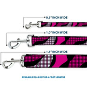 Dog Leash - Buffalo Plaid Abstract White/Black/Fuchsia