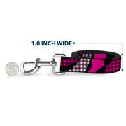 Dog Leash - Buffalo Plaid Abstract White/Black/Fuchsia