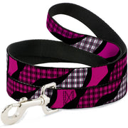 Dog Leash - Buffalo Plaid Abstract White/Black/Fuchsia