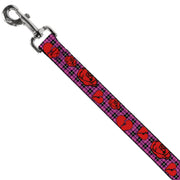 Dog Leash - Broken Hearts & Roses w/Fuchsia Plaid