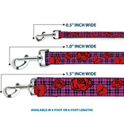 Dog Leash - Broken Hearts & Roses w/Fuchsia Plaid