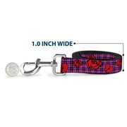 Dog Leash - Broken Hearts & Roses w/Fuchsia Plaid