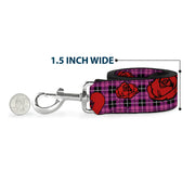 Dog Leash - Broken Hearts & Roses w/Fuchsia Plaid
