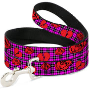Dog Leash - Broken Hearts & Roses w/Fuchsia Plaid