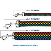 Dog Leash - Checker Black/Neon Rainbow