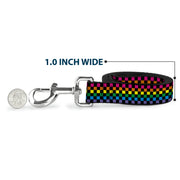 Dog Leash - Checker Black/Neon Rainbow
