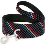 Dog Leash - Checker Stripe Black/Gray/Blue/Gold/Pink