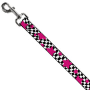 Dog Leash - Checker & Stars Black/White/Pink