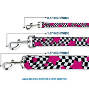 Dog Leash - Checker & Stars Black/White/Pink