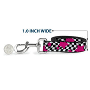 Dog Leash - Checker & Stars Black/White/Pink