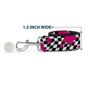 Dog Leash - Checker & Stars Black/White/Pink