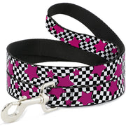 Dog Leash - Checker & Stars Black/White/Pink