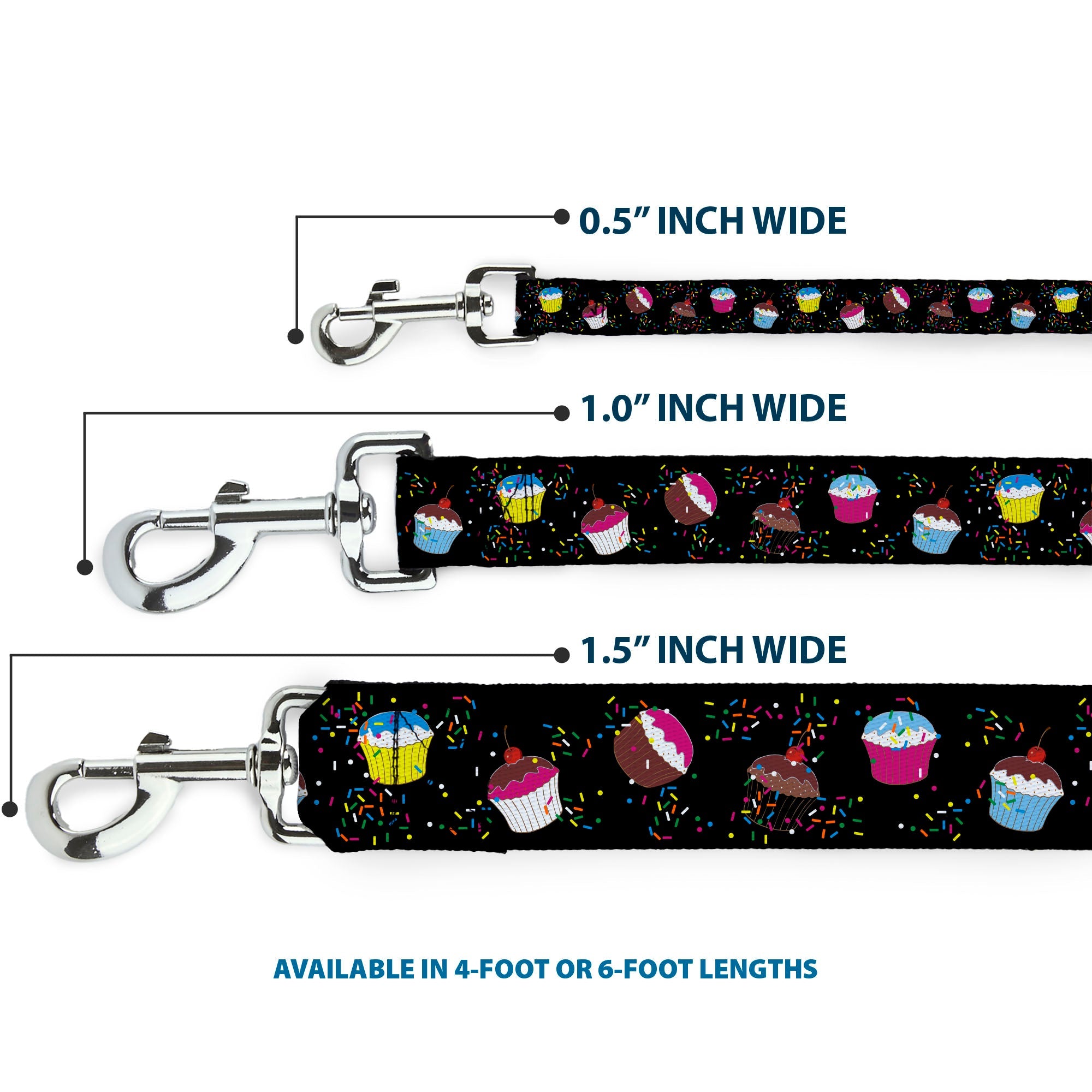Dog Leash - Cupcake Sprinkles Black/Multi Color