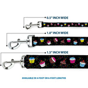Dog Leash - Cupcake Sprinkles Black/Multi Color