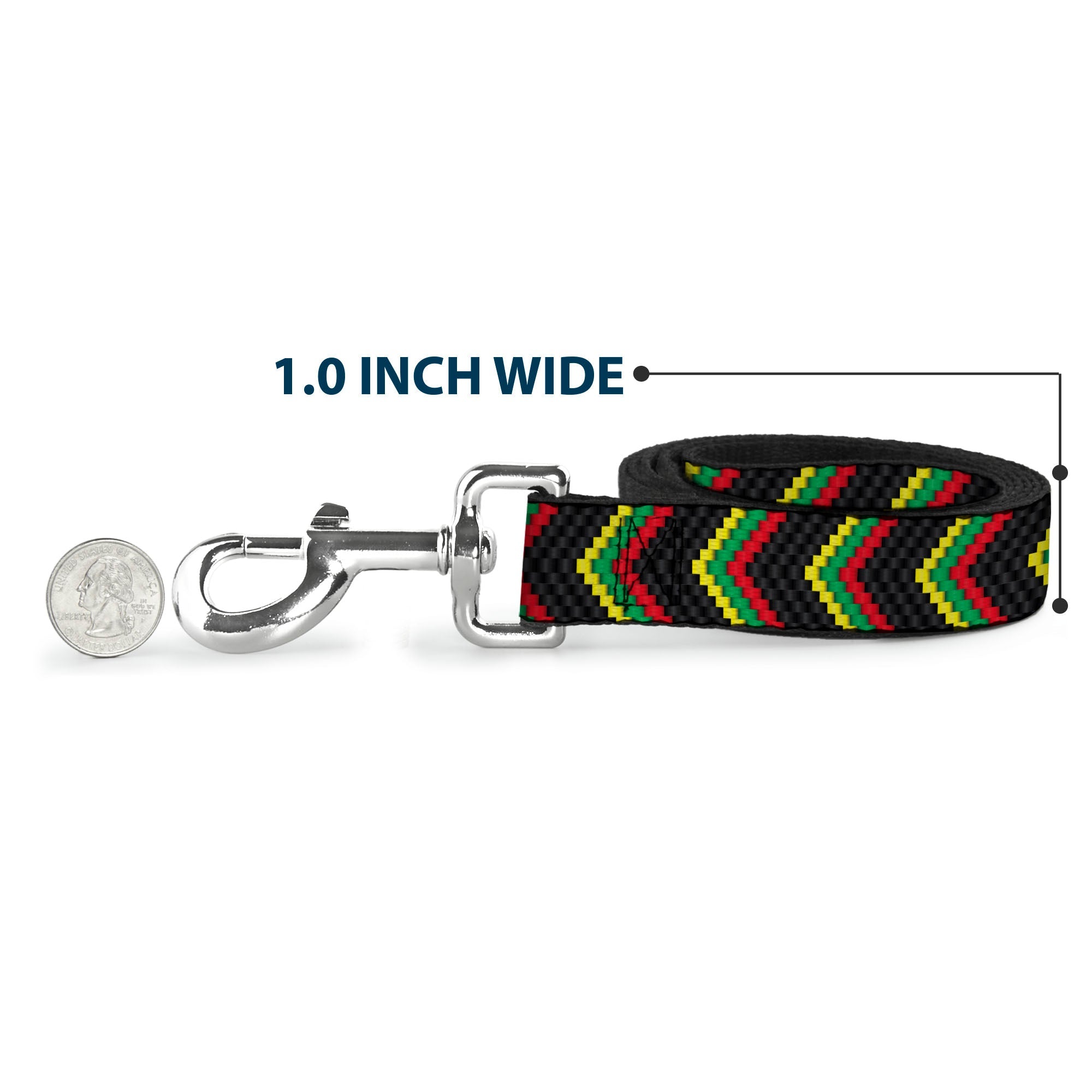 Dog Leash - Chevron Weave Black/Rasta