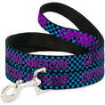 Load image into Gallery viewer, Turquoise checker-patterned dog leash with fuchsia text reading "CAPTAIN AWESOME" and a silver clip.

