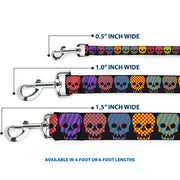 Dog Leash - Checker & Stripe Skulls Black/Multi Neon