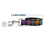 Dog Leash - Checker & Stripe Skulls Black/Multi Neon