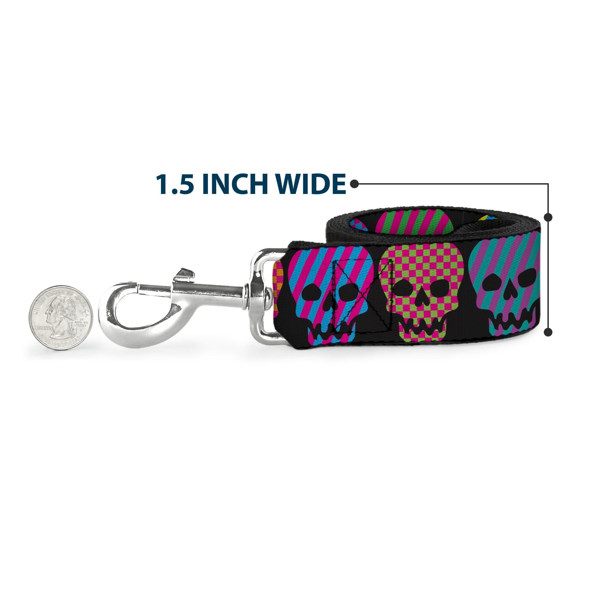 Dog Leash - Checker & Stripe Skulls Black/Multi Neon