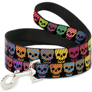 Dog Leash - Checker & Stripe Skulls Black/Multi Neon