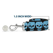 Dog Leash - Checker & Stripe Skulls Black/White/Baby Blue