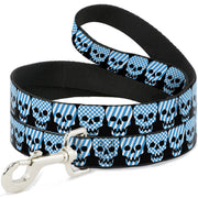 Dog Leash - Checker & Stripe Skulls Black/White/Baby Blue
