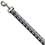 Dog Leash - Checker & Stripe Skulls Black/White/Gray