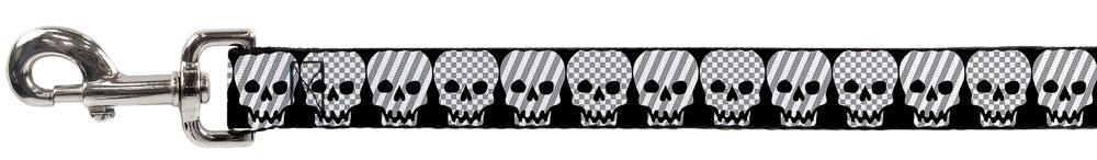 Dog Leash - Checker & Stripe Skulls Black/White/Gray