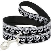 Dog Leash - Checker & Stripe Skulls Black/White/Gray