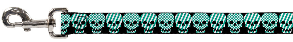Dog Leash - Checker & Stripe Skulls Black/White/Green