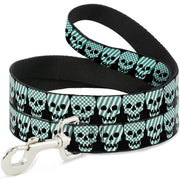 Dog Leash - Checker & Stripe Skulls Black/White/Green