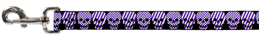 Dog Leash - Checker & Stripe Skulls Black/White/Purple