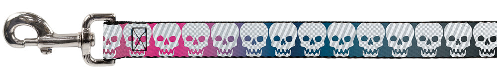 Dog Leash - Checker & Stripe Skulls Gradient Blue/Fuchsia
