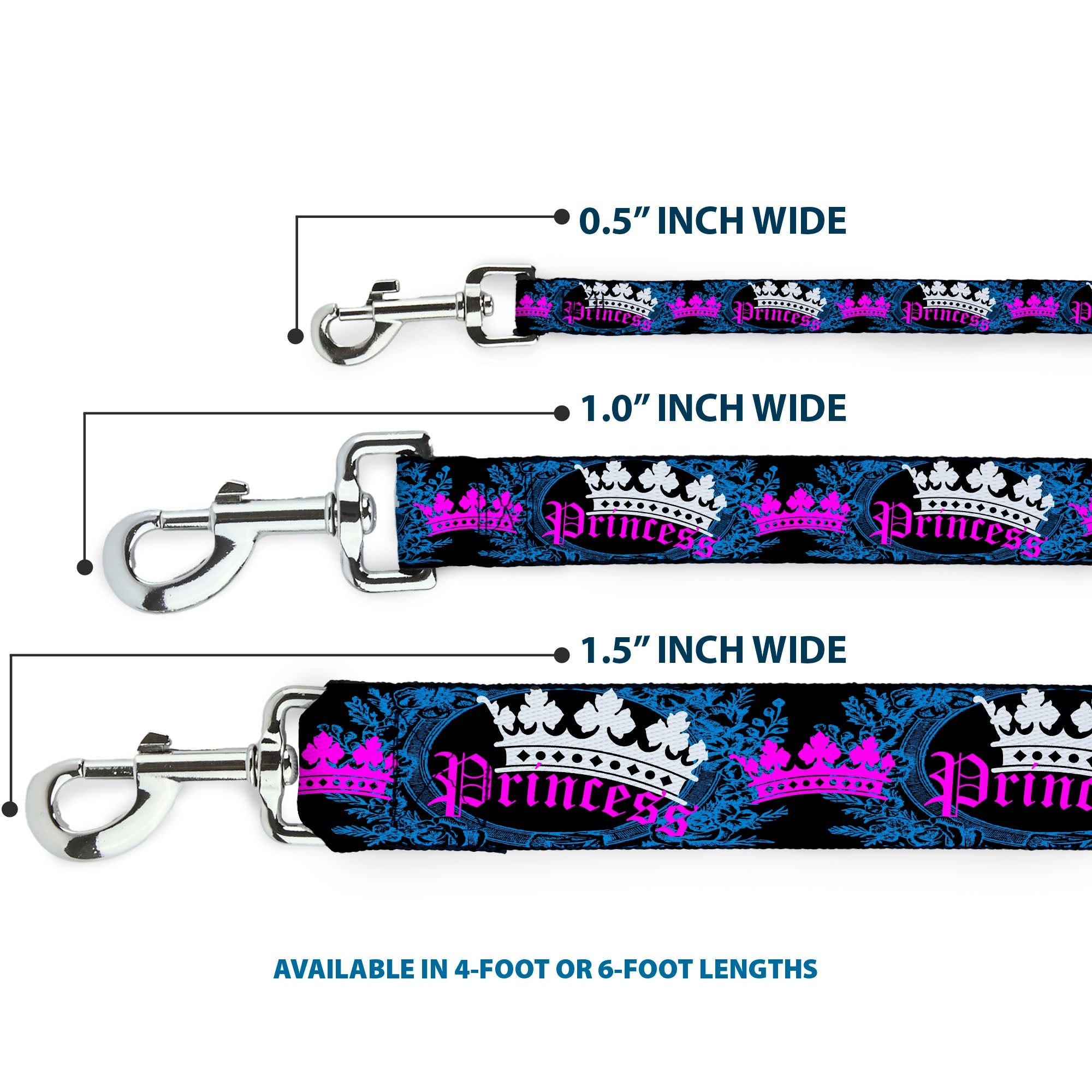 Dog Leash - Crown Princess Oval Black/Turquoise