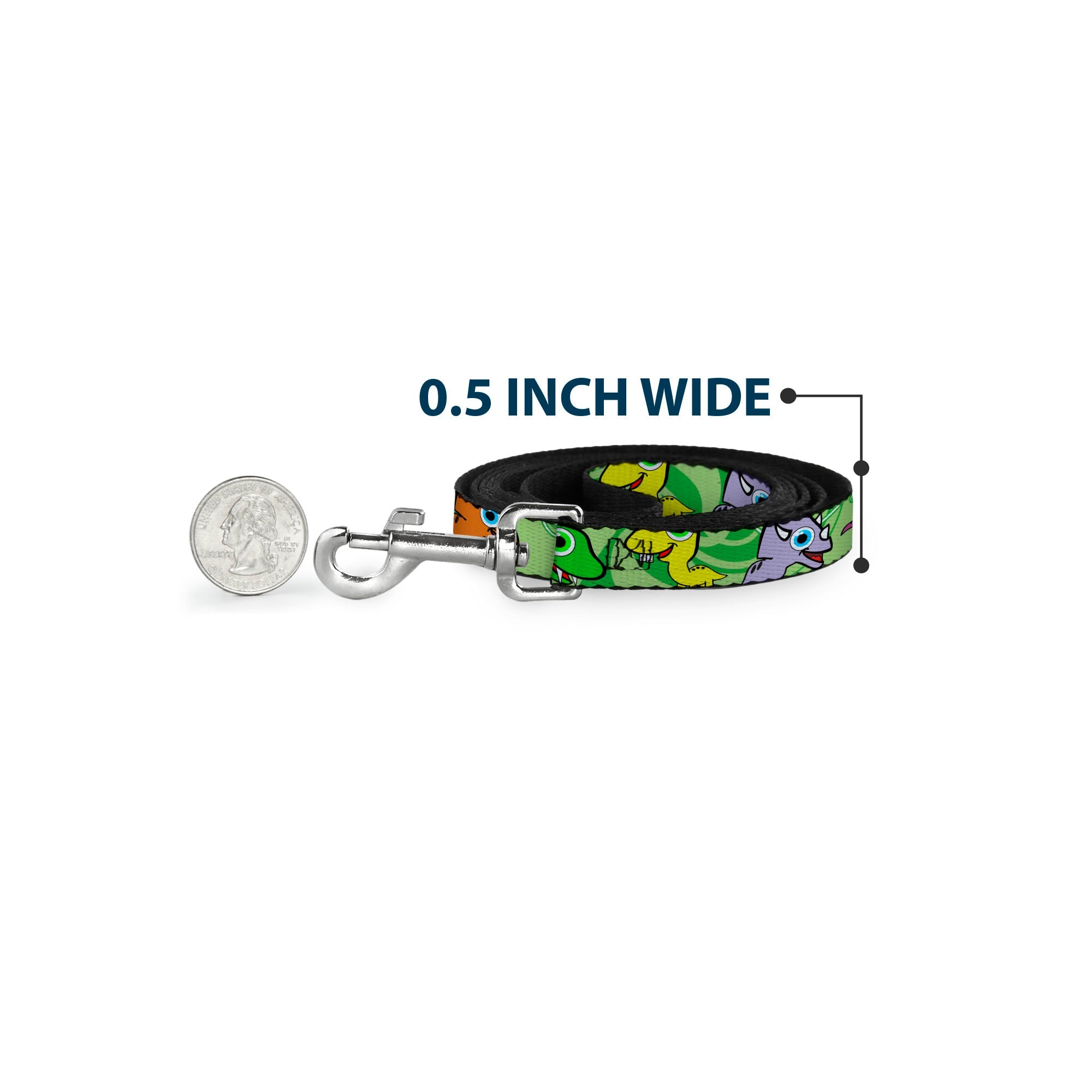 Dog Leash - Cute Dinosaurs Yellow/Green