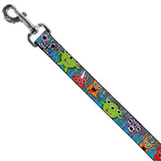 Dog Leash - Cute Monsters Gray/Flame Blue