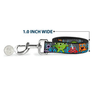 Dog Leash - Cute Monsters Gray/Flame Blue