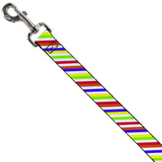 Dog Leash - Diagonal Stripes White/Multi Neon