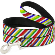 Dog Leash - Diagonal Stripes White/Multi Neon