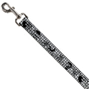 Dog Leash - Diamonds White/Gray w/Skulls