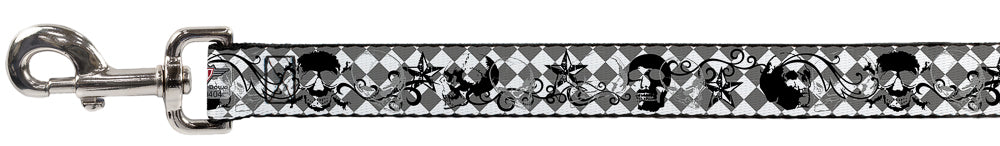 Dog Leash - Diamonds White/Gray w/Skulls