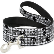 Dog Leash - Diamonds White/Gray w/Skulls