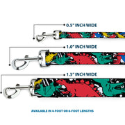 Dog Leash - Dinosaurs/Paint Splatter Black/White/Multi Color