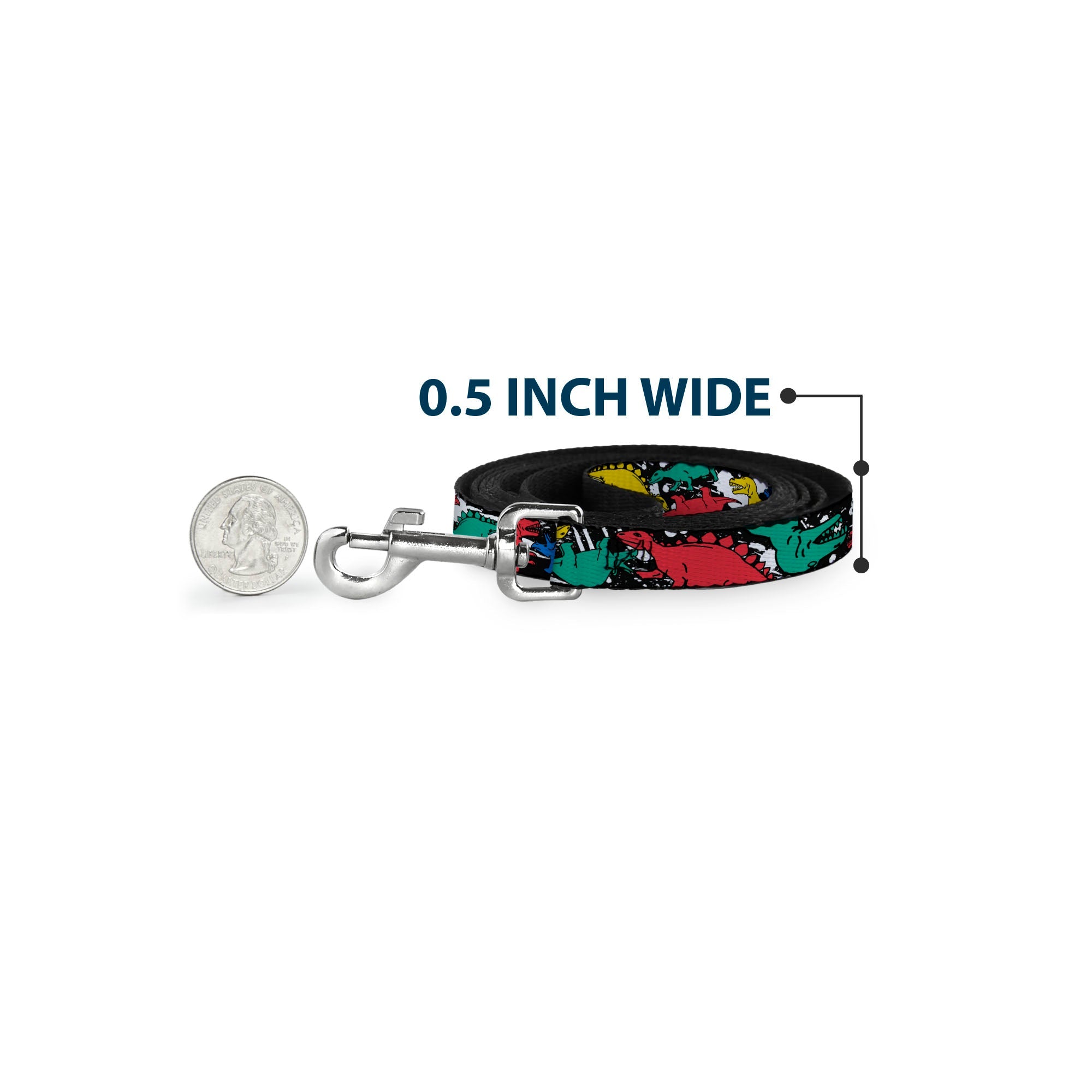 Dog Leash - Dinosaurs/Paint Splatter Black/White/Multi Color