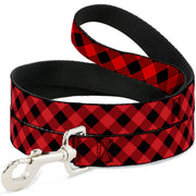 Dog Leash - Diagonal Buffalo Plaid Black/Red