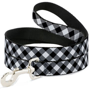 Dog Leash - Diagonal Buffalo Plaid Black/White
