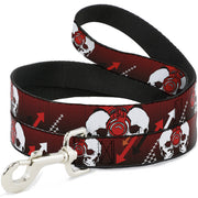 Dog Leash - DJ Skulls Up/Down Black/Red
